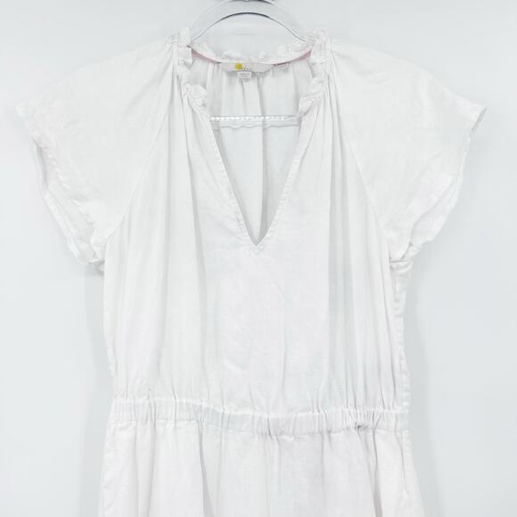 Boden White Linen Short Flutter Sleeve Dress Elastic Waist V Neck Womens Size 4 - Picture 4 of 12